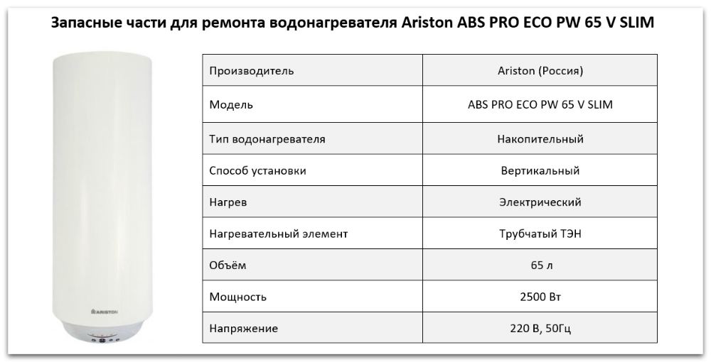 запчасти Ariston ABS PRO ECO PW 65 V SLIM Купить запчасти Ariston ABS PRO ECO PW 65 V SLIM в Омске