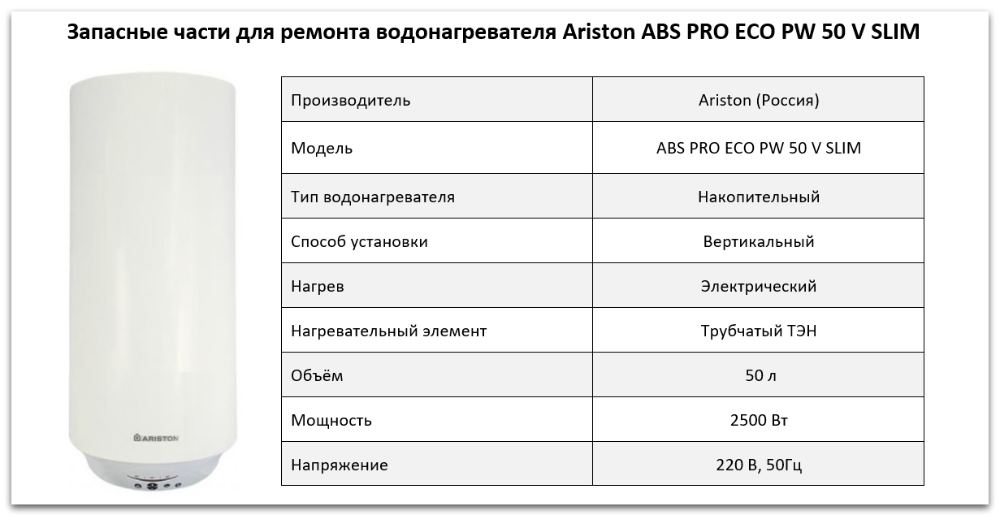 Купить запчасти Ariston ABS PRO ECO PW 50 V SLIM в Омске